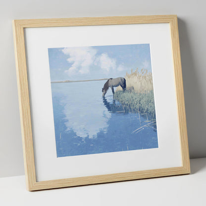 The Quiet Shallows horse landscape art print in natural frame