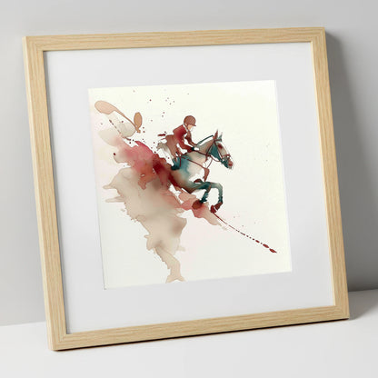 Suspended Momentum show jumping horse art print in natural frame