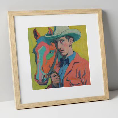Vivid Western Companion western horse art print in natural frame