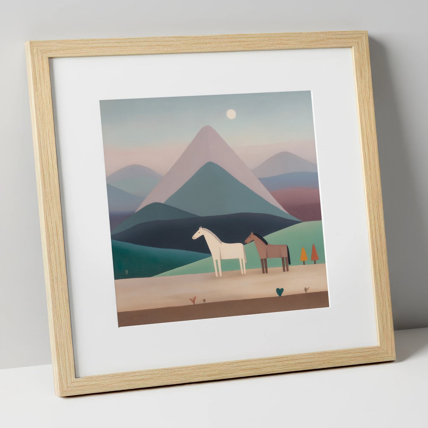 Tranquil Valley Companions horse landscape art print in natural frame