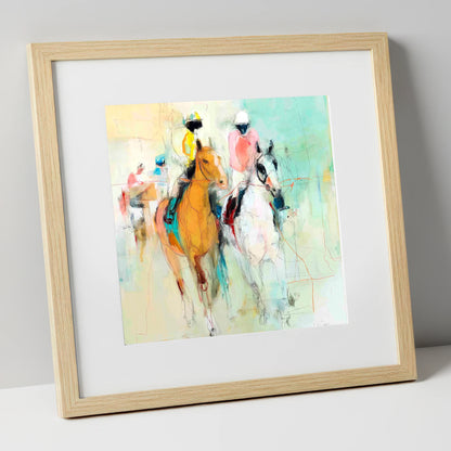 Echoes of the Turf racing horse art print in natural frame