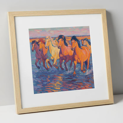 The Painted Tide horse landscape art print in natural frame