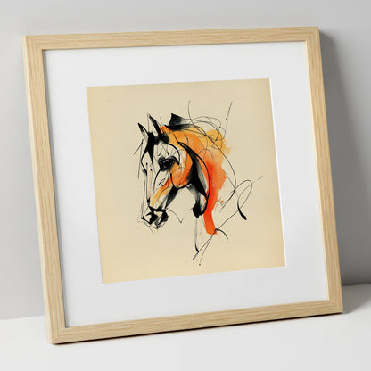 Amber Vitality horse portrait art print in natural frame