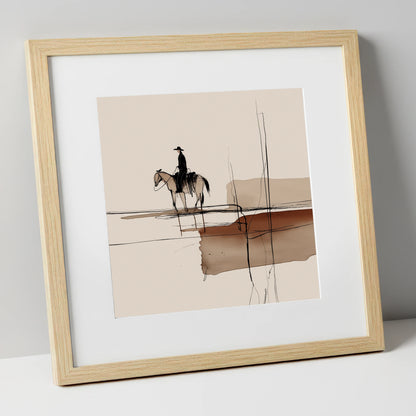 Solitude in Sepia western horse art print in natural frame