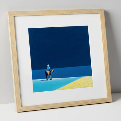 The Vast Blue beach horse art print in natural frame