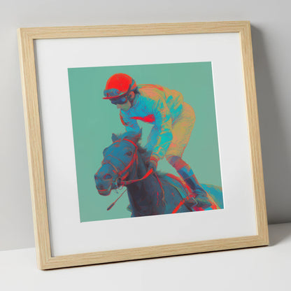 Electric Furlong racing horse art print in natural frame