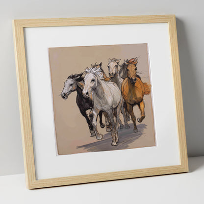 Unbridled Momentum wild horses art print in natural frame