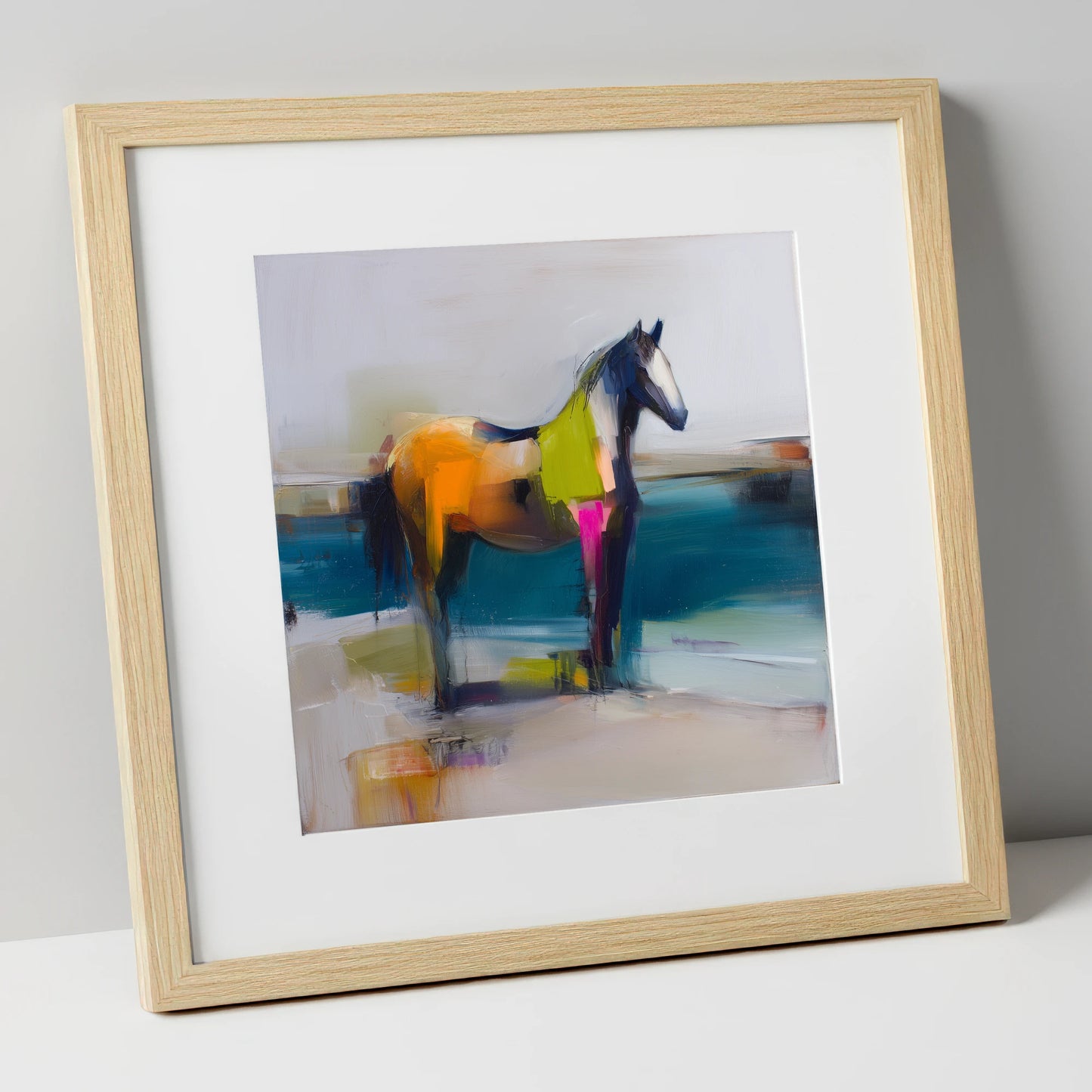 Vivid Horizon horse landscape art print in natural frame
