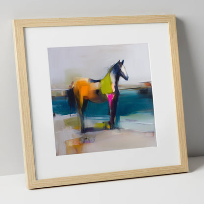 Vivid Horizon horse landscape art print in natural frame
