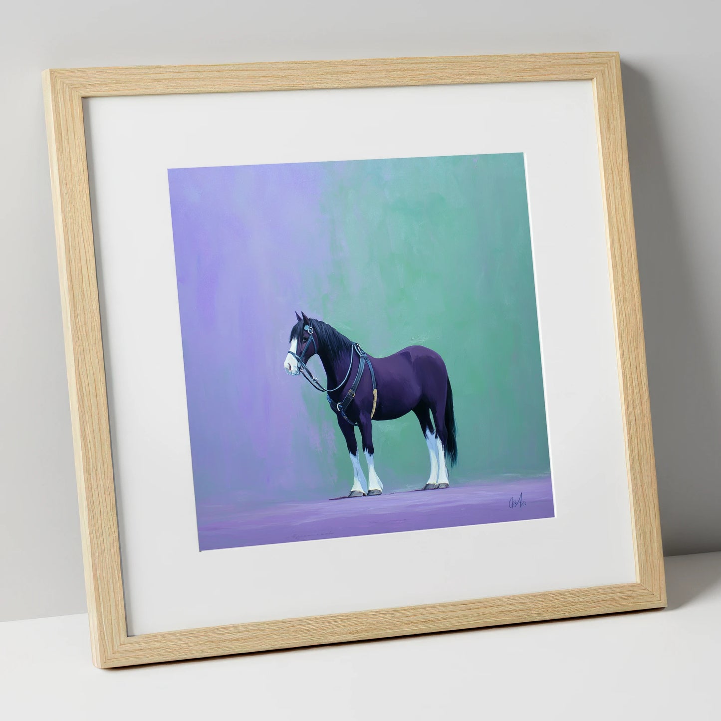 Harnessed Strength working horse art print in natural frame