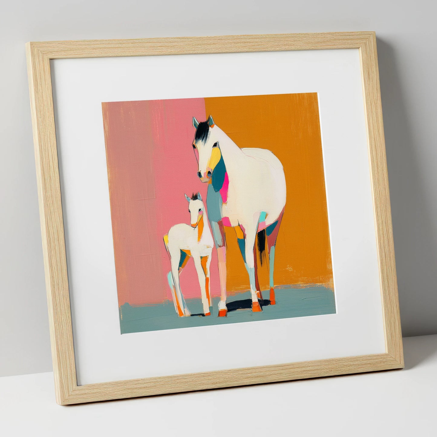 Vibrant Mare And Foal mare & foal art print in natural frame