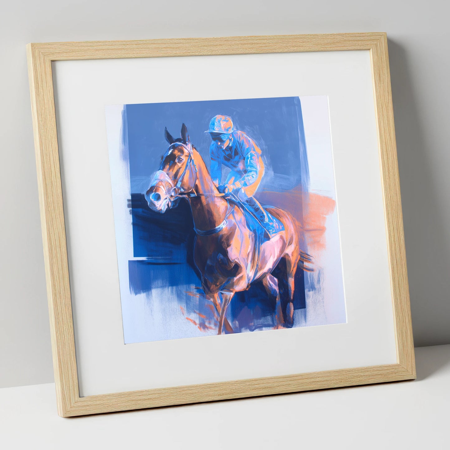 Quiet Anticipation racing horse art print in natural frame