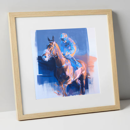Quiet Anticipation racing horse art print in natural frame