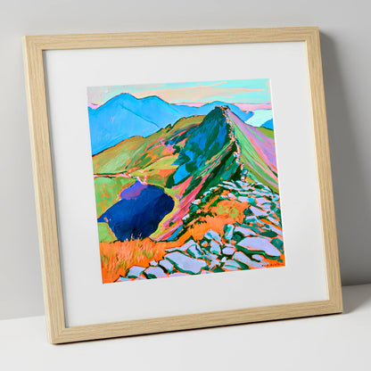 Vibrant Mountain Ridge Landscape horse landscape art print in natural frame