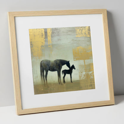 Gilded Maternal Bond mare & foal art print in natural frame