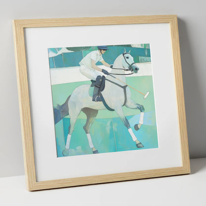 The Serene Chukka polo horse art print in natural frame