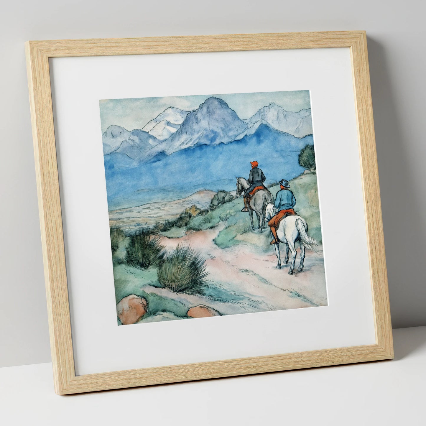High Country Trek horse landscape art print in natural frame