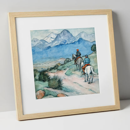 High Country Trek horse landscape art print in natural frame