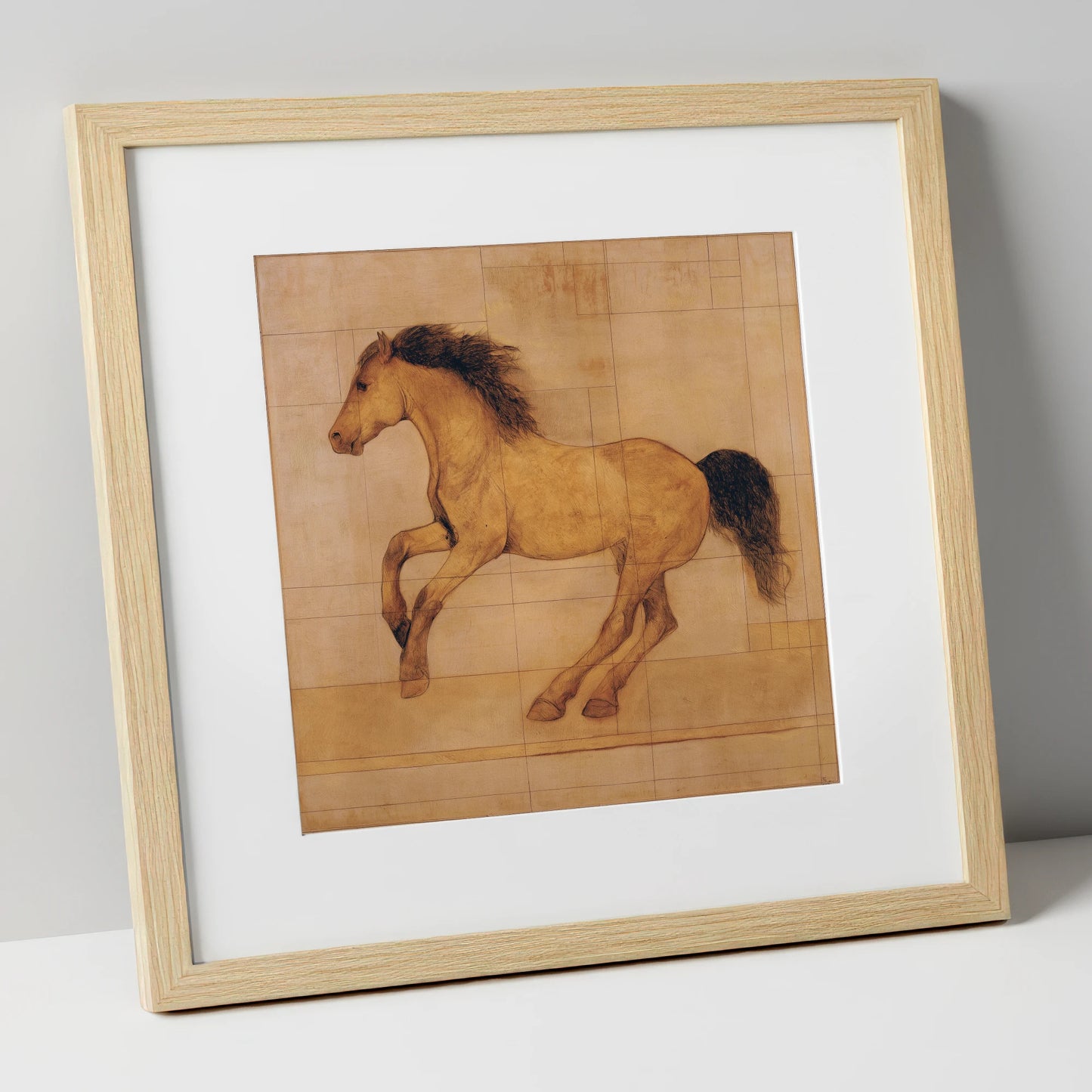 Classical Equine Study horse portrait art print in natural frame