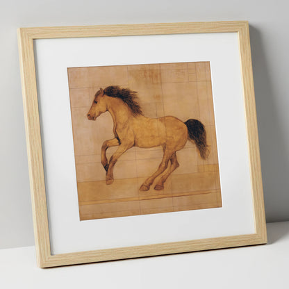 Classical Equine Study horse portrait art print in natural frame