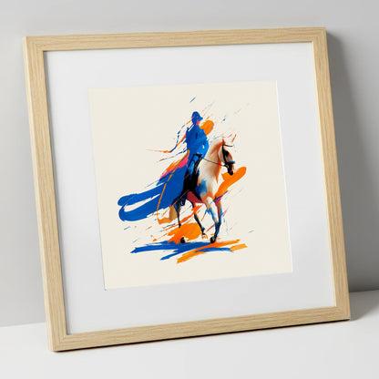 Cobalt Canter dressage horse art print in natural frame
