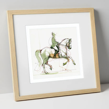Expressive Dressage dressage horse art print in natural frame