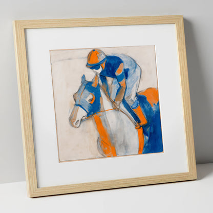 Bold Racing Silks racing horse art print in natural frame