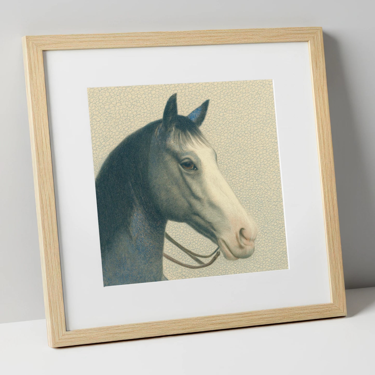 Noble Grey Portrait horse portrait art print in natural frame