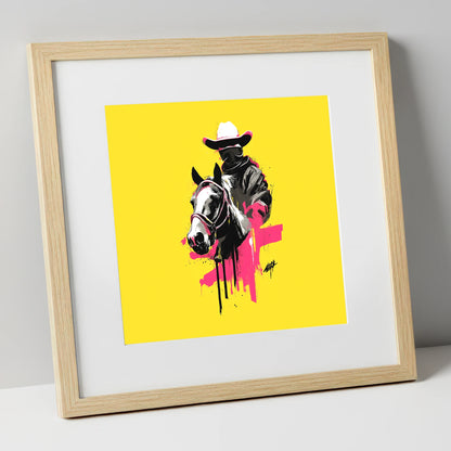 Magenta Western Rider western horse art print in natural frame