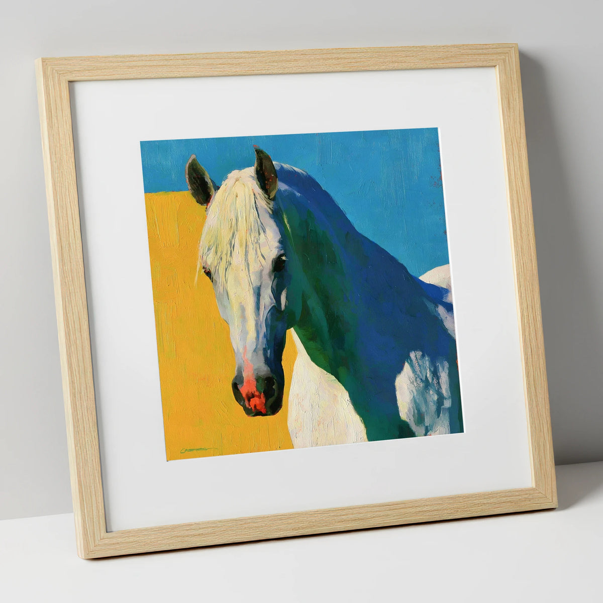 Grey Horse in Vibrant Sunlight horse breed art print in natural frame