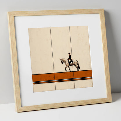 Modern Dressage Silhouette dressage horse art print in natural frame