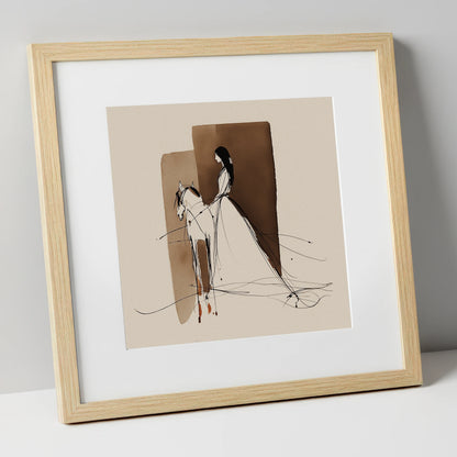 Ethereal Harmony horse & rider art print in natural frame