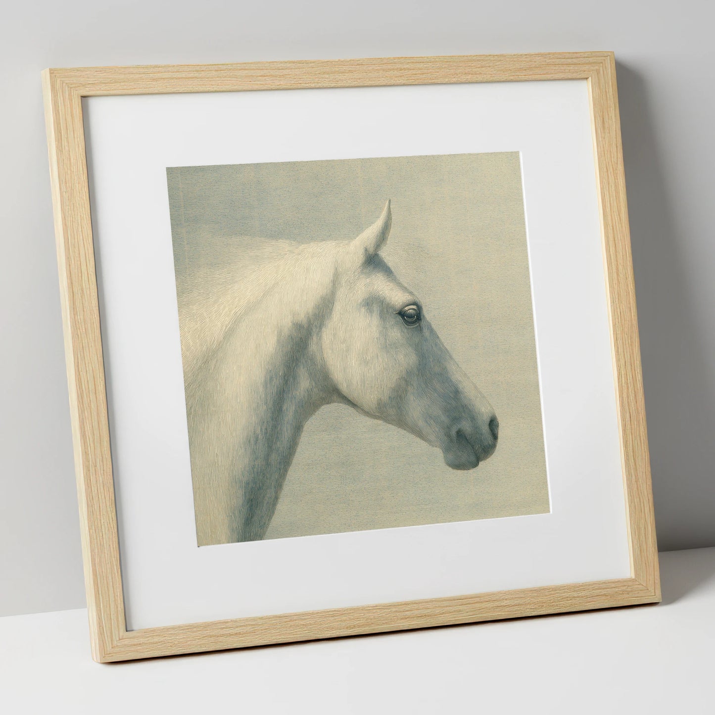 Classic Grey Profile horse breed art print in natural frame