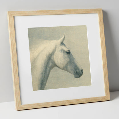 Classic Grey Profile horse breed art print in natural frame