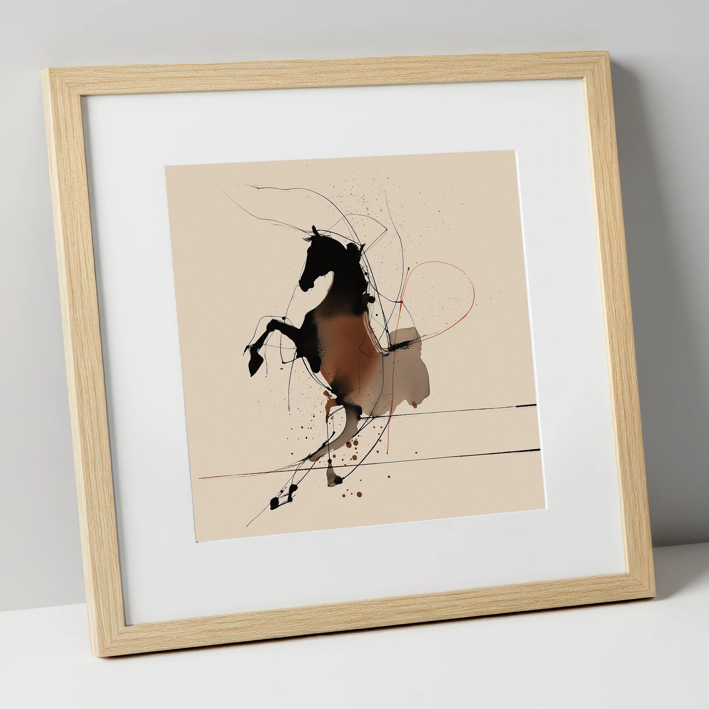 Untamed Spirit horse portrait art print in natural frame