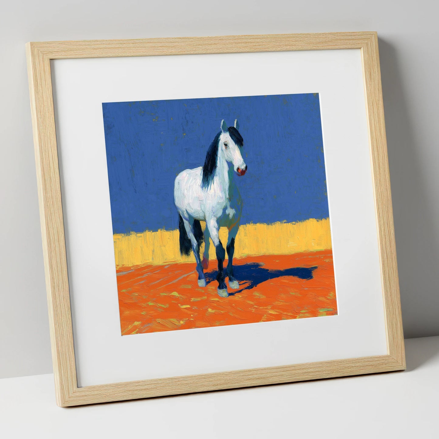 Vivid Horizon Grey horse breed art print in natural frame