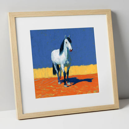 Vivid Horizon Grey horse breed art print in natural frame