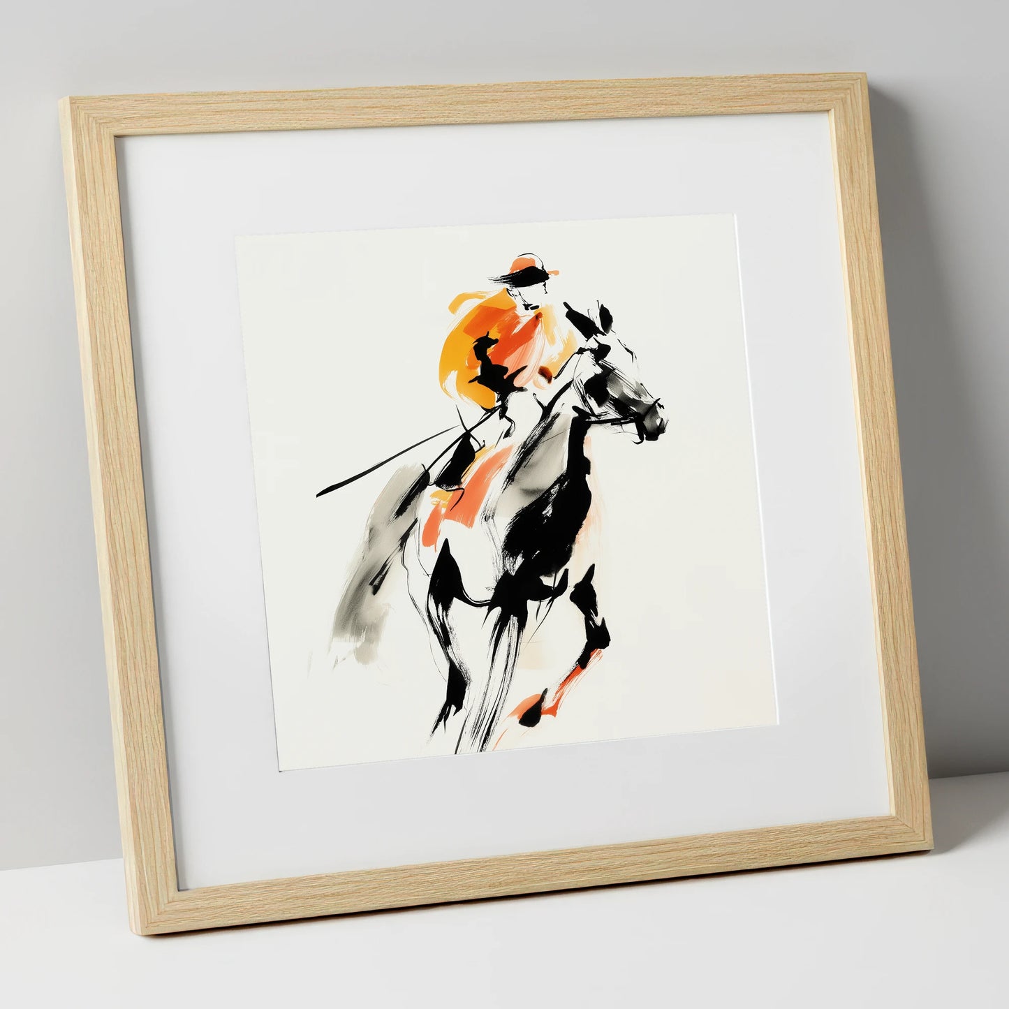 Amber Pace racing horse art print in natural frame