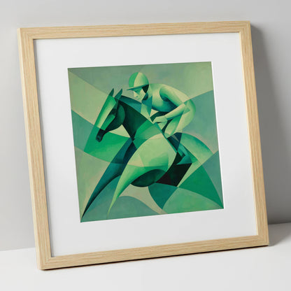 Emerald Racing Form racing horse art print in natural frame
