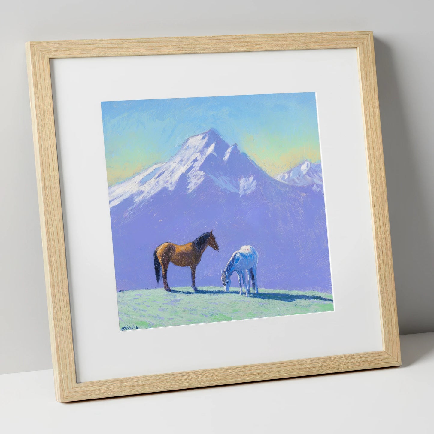 High Country Companions horse landscape art print in natural frame