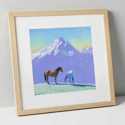 High Country Companions horse landscape art print in natural frame