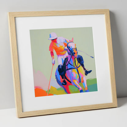 Technicolour Drive polo horse art print in natural frame