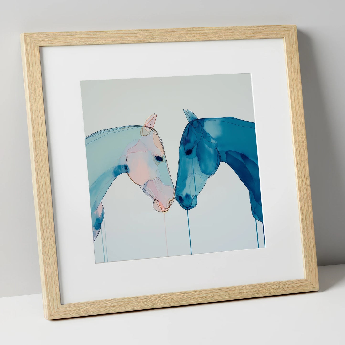 Whispered Blue Greeting horse portrait art print in natural frame