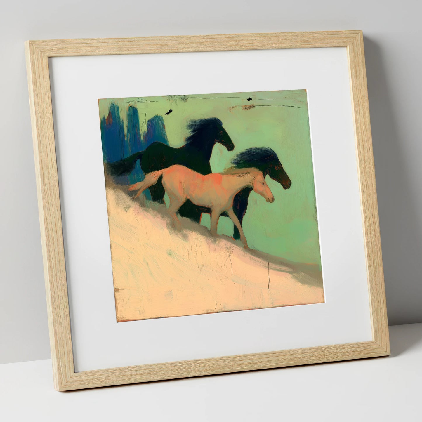 Shadows in the Sage wild horses art print in natural frame