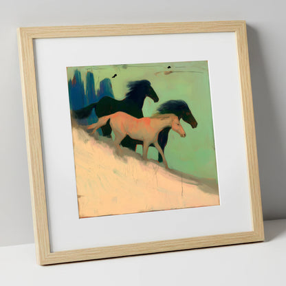 Shadows in the Sage wild horses art print in natural frame