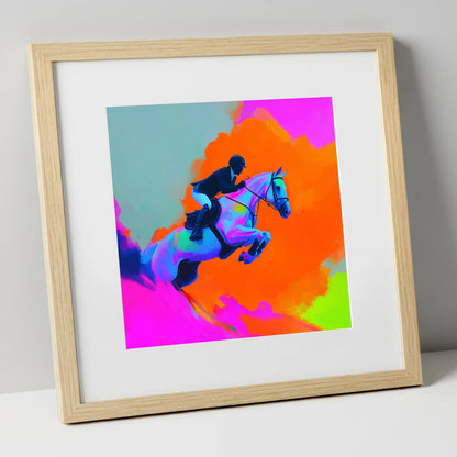 Vivid Showjumping Flight show jumping horse art print in natural frame