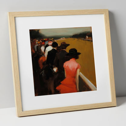 Anticipation at the Rails racing horse art print in natural frame