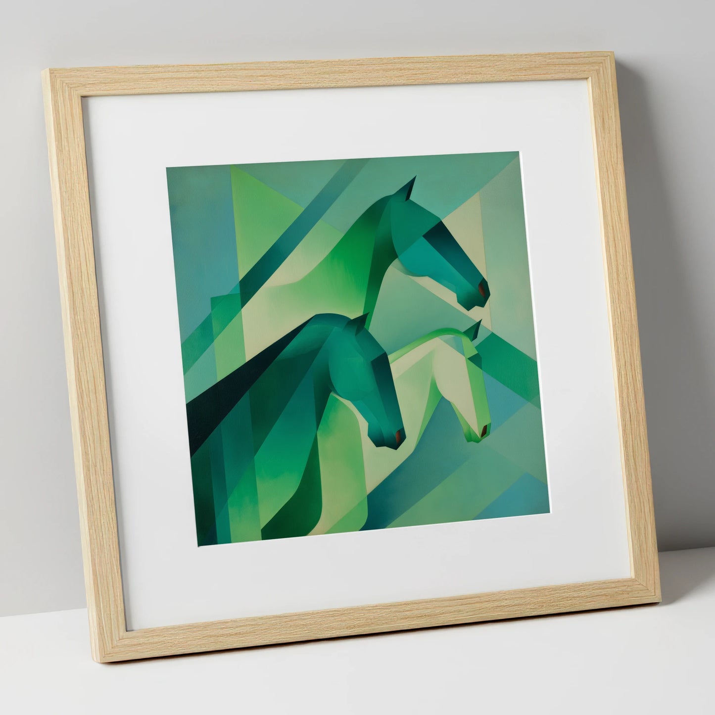 Emerald Equine Rhythms wild horses art print in natural frame