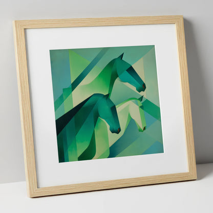 Emerald Equine Rhythms wild horses art print in natural frame
