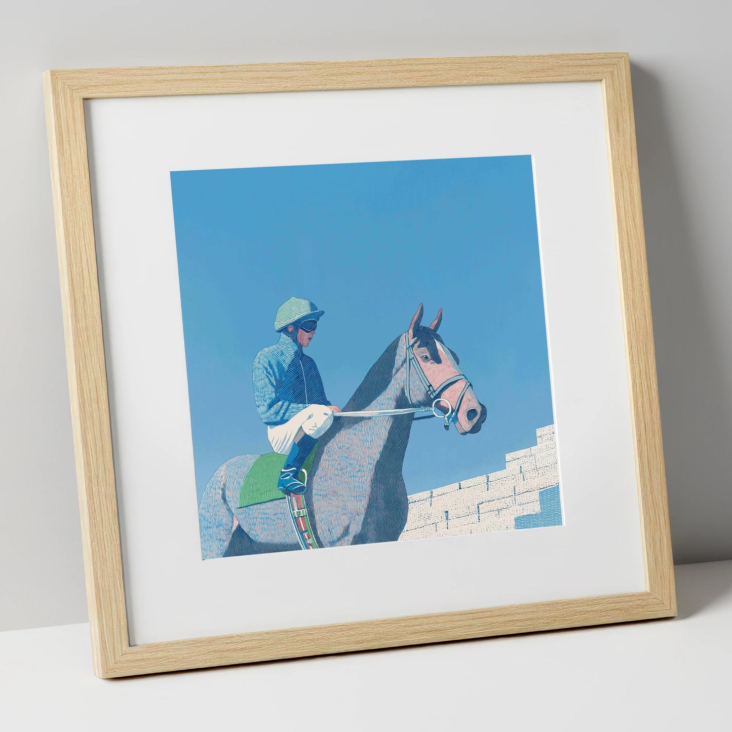 Quiet Anticipation racing horse art print in natural frame